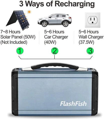 Flashfish G300 Portable Power Station with 60W/18V Foldable Solar Panel