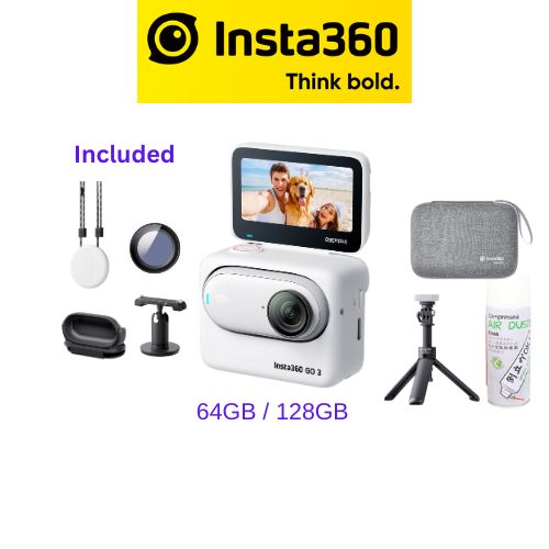 Insta360 GO3(64GB/128GB) (White) With 2in1 Mini Tripod And Carry Case Free Air Duster