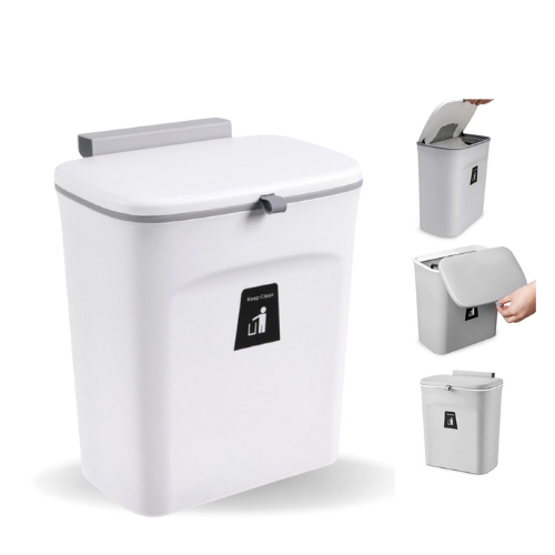 Hanging Trash Rubbish Bin 9L (White / Grey)