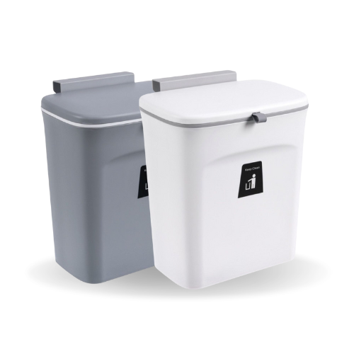 Hanging Trash Rubbish Bin 9L (White / Grey)