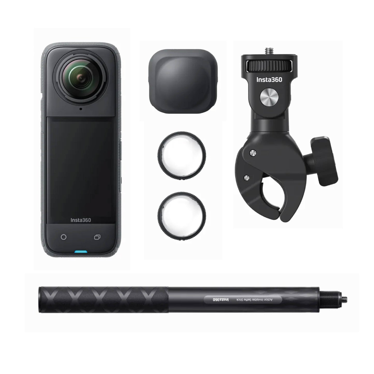 Insta360 X4 Motorcycle Multiview Bundle (Insta360 X4, Standard Lens Guards, Action Invisible Selfie Stick, Heavy Duty Clamp and Lens Cap)
