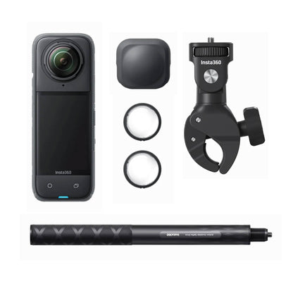 Insta360 X4 Motorcycle Multiview Bundle (Insta360 X4, Standard Lens Guards, Action Invisible Selfie Stick, Heavy Duty Clamp and Lens Cap)