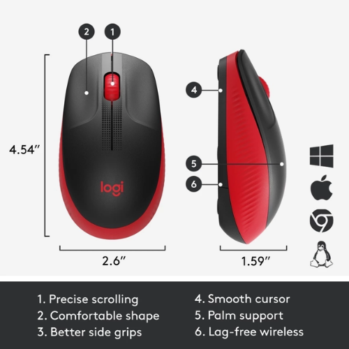Logitech M190 Full-Size Wireless Mouse - 1 Year Warranty
