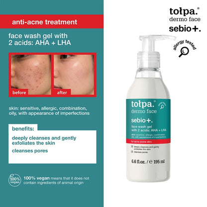 Tolpa Sebio+. Face Wash Gel with 2 Acids: AHA+LHA 195ml