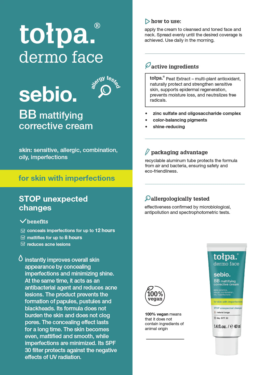Tolpa Sebio. BB Mattifying Corrective Cream 40ml