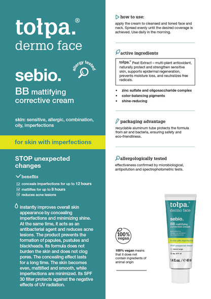 Tolpa Sebio. BB Mattifying Corrective Cream 40ml