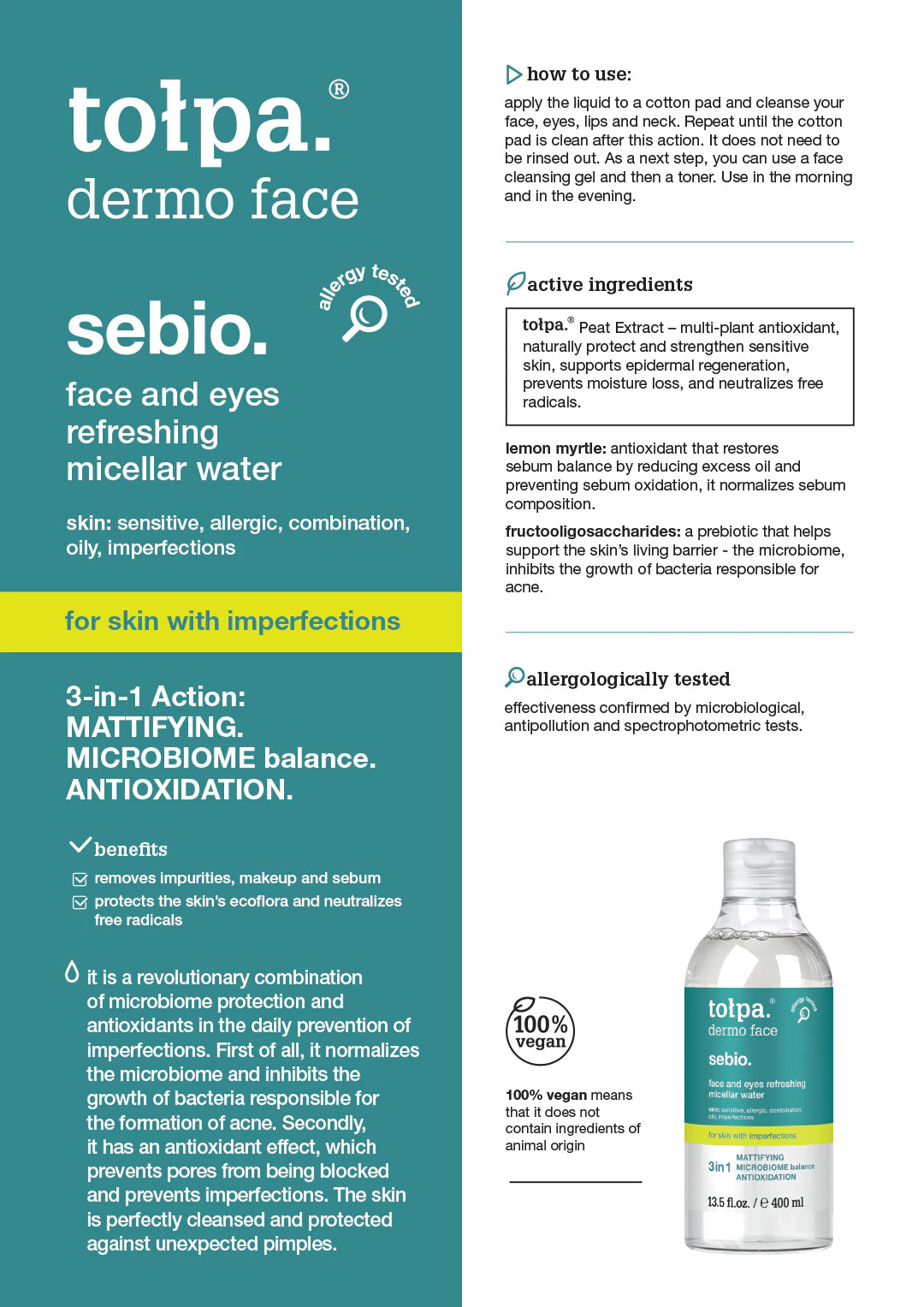 Tolpa Sebio. Face & Eyes Refreshing Micellar Water 400ml