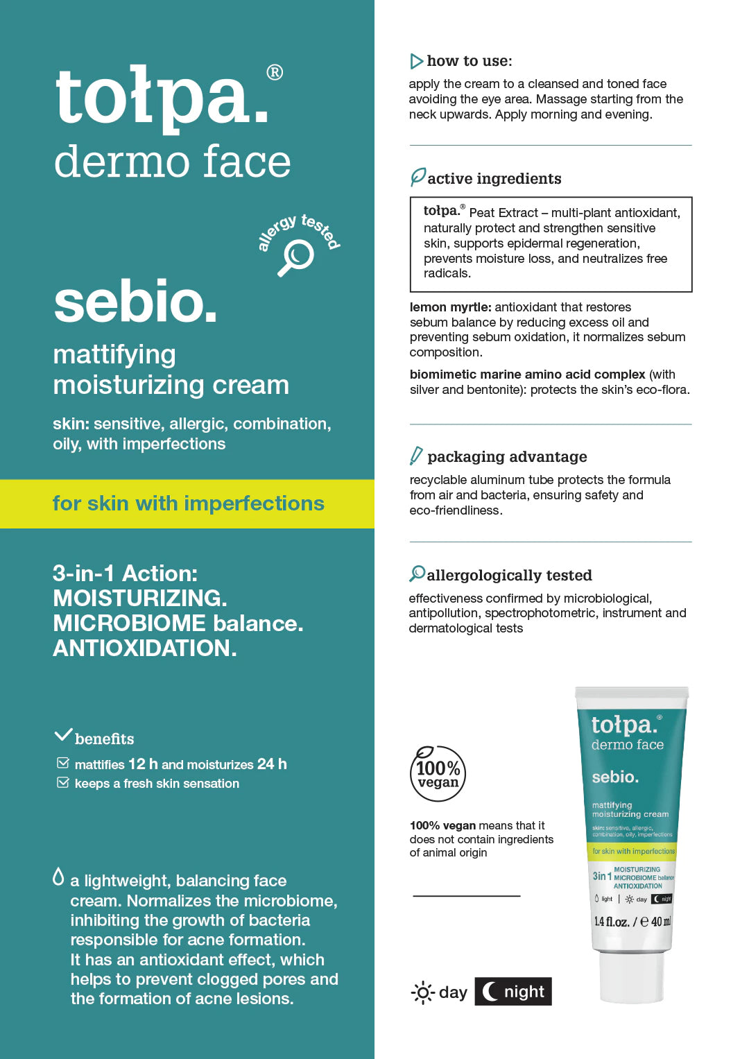 Tolpa Sebio. Mattifying Moisturizing Cream 40ml