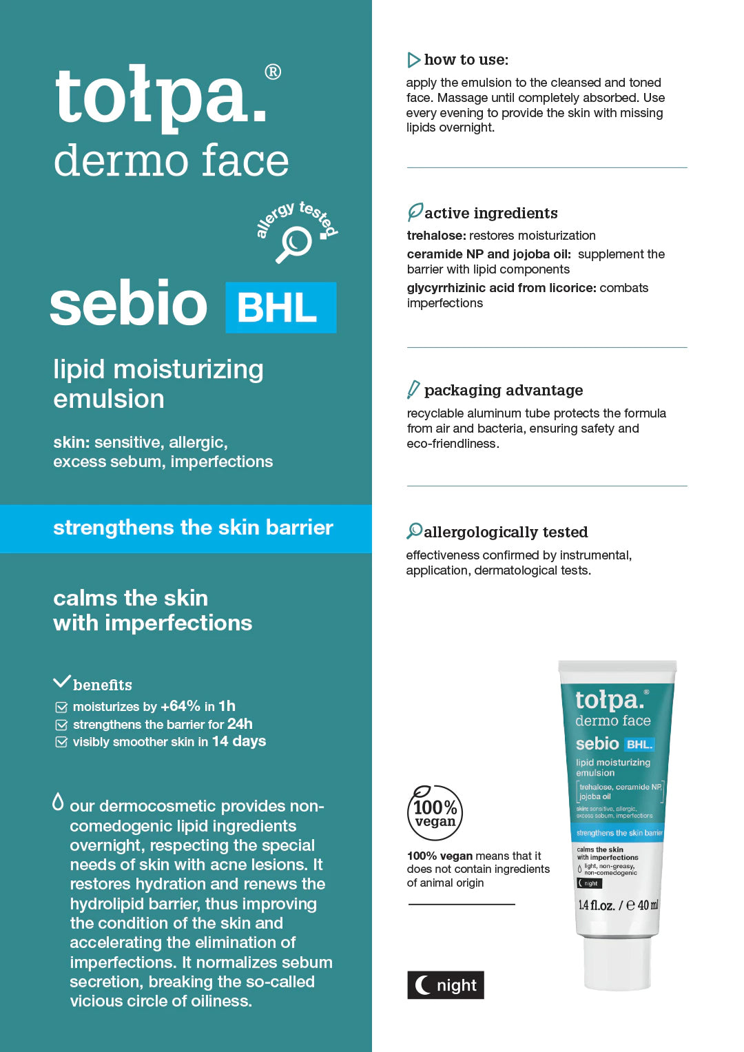 Tolpa Sebio BHL. Lipid Moisturizing Emulsion 40ml