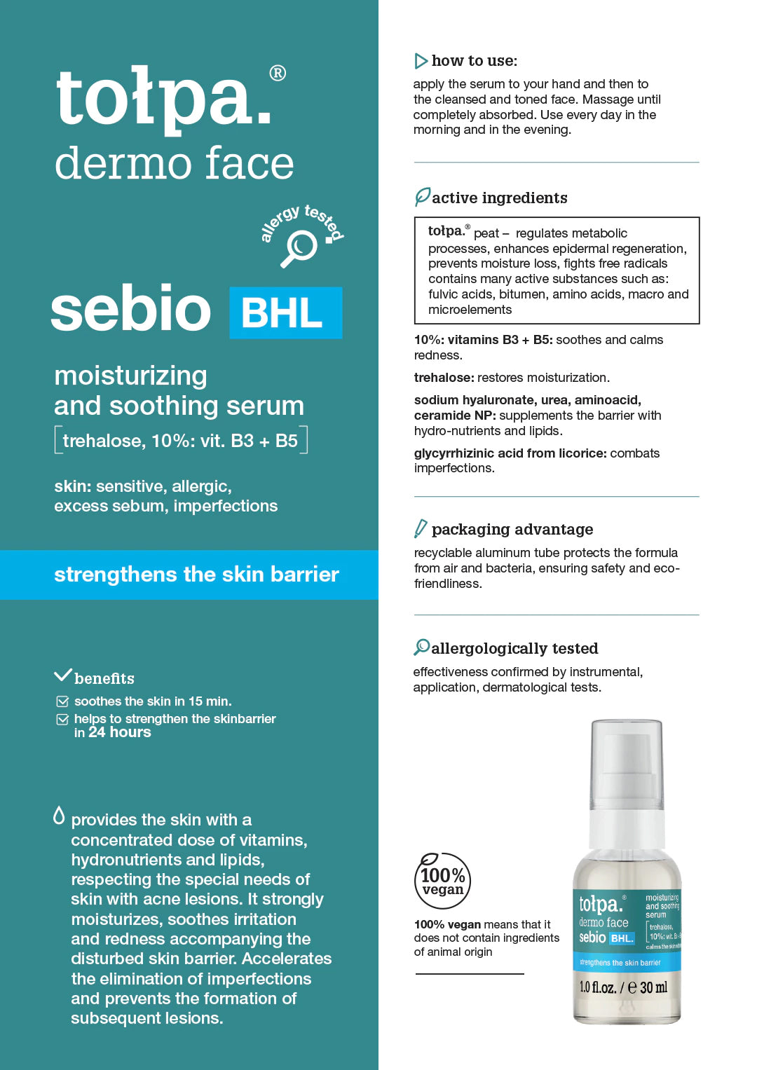 Tolpa Sebio BHL. Moisturizing & Soothing Serum 30ml