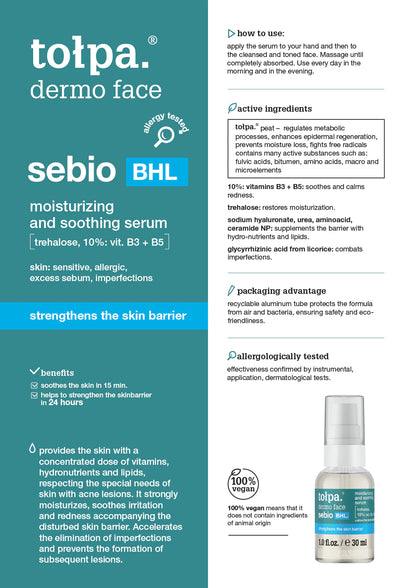 Tolpa Sebio BHL. Moisturizing & Soothing Serum 30ml