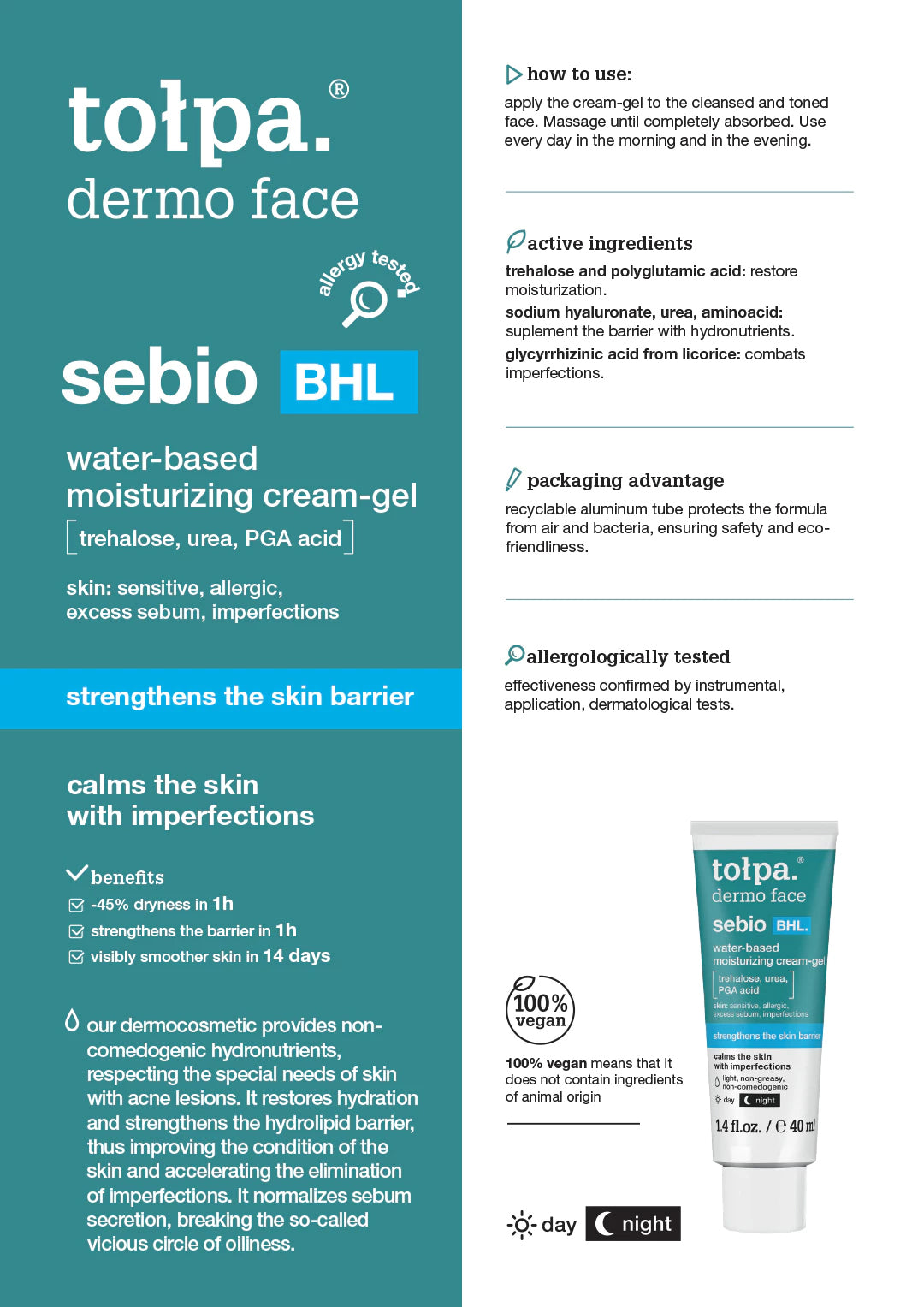 Tolpa Sebio BHL. Water-Based Moisturizing Cream-Gel 40ml