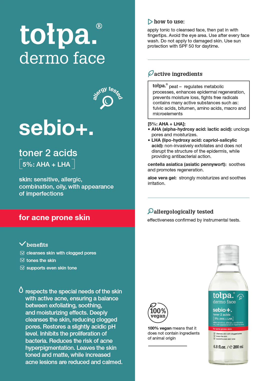 Tolpa Sebio+. Toner 2 Acids 200ml