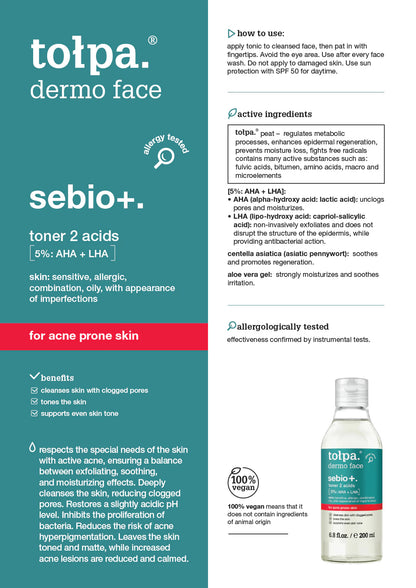 Tolpa Sebio+. Toner 2 Acids 200ml