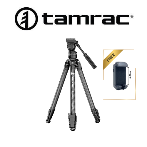 Tamrac Revolution V1-265CP Professional Carbon Tripod (Black) with Panhead FREE Tamrac Phone Holder