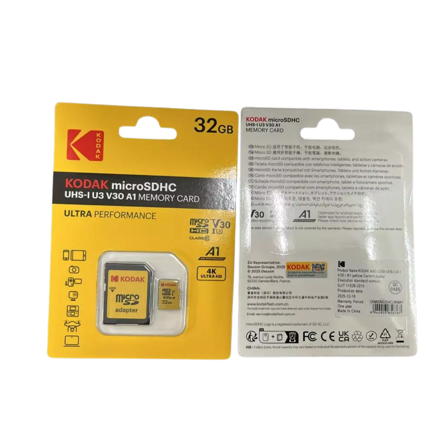KODAK MicroSDHC C10 UHS-I U3 V30 A1 Memory Cards - 32gb/64gb/128gb