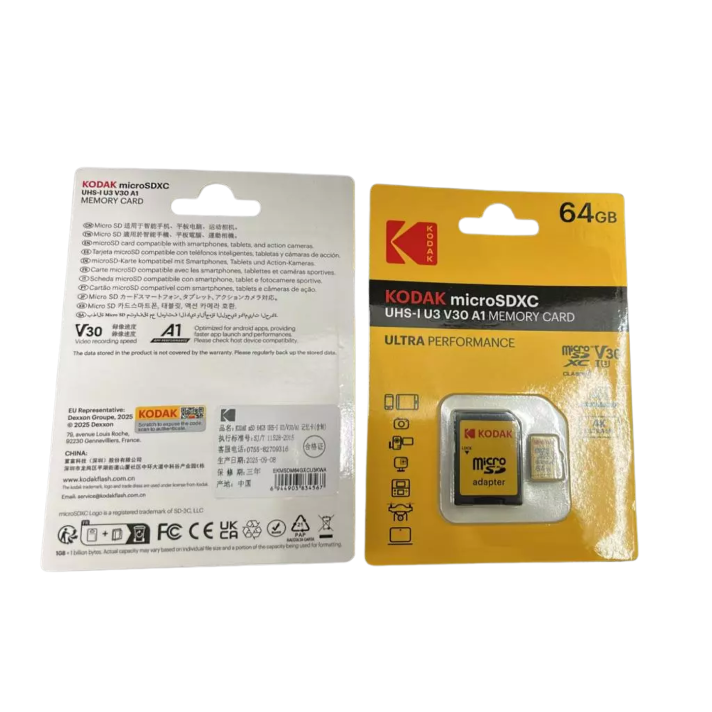 KODAK MicroSDHC C10 UHS-I U3 V30 A1 Memory Cards - 32gb/64gb/128gb