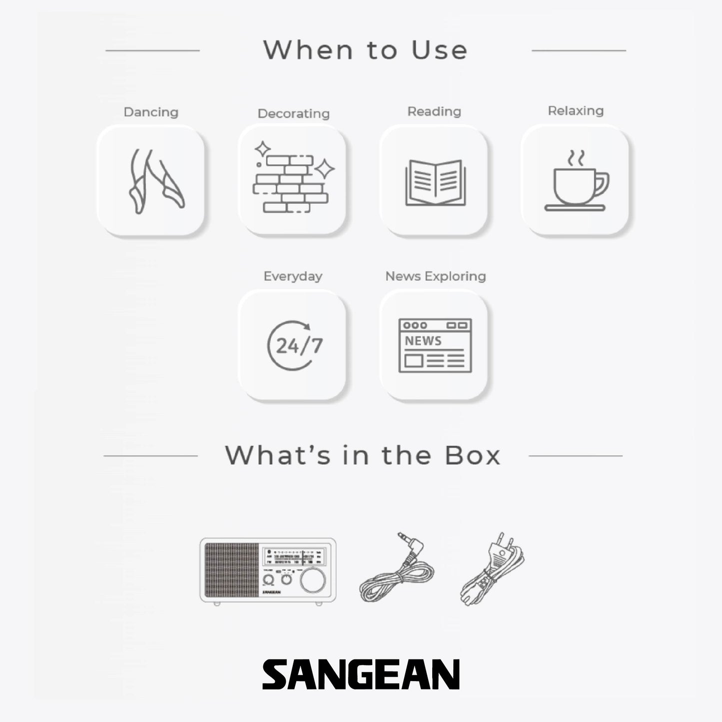Sangean WR-11BT AM / FM / AUX / Bluetooth Wooden Cabinet Radio (Light Wood-Black) - 1 Year Manufacturer Warranty