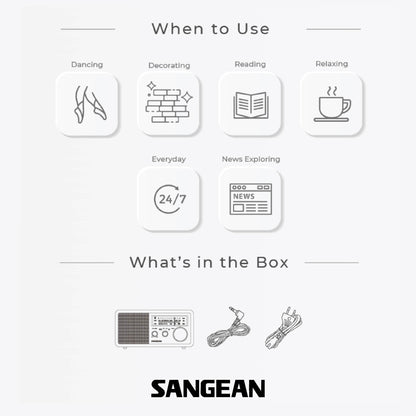 Sangean WR-11BT AM / FM / AUX / Bluetooth Wooden Cabinet Radio (Light Wood-Black) - 1 Year Manufacturer Warranty