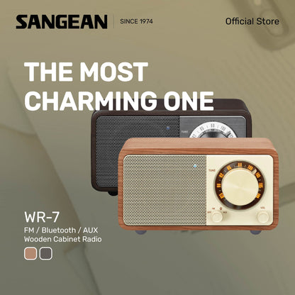 Sangean WR-7 FM / Bluetooth / AUX Wooden Cabinet Radio (Dark Cherry/Walnut) - 1 Year Manufacturer Warranty
