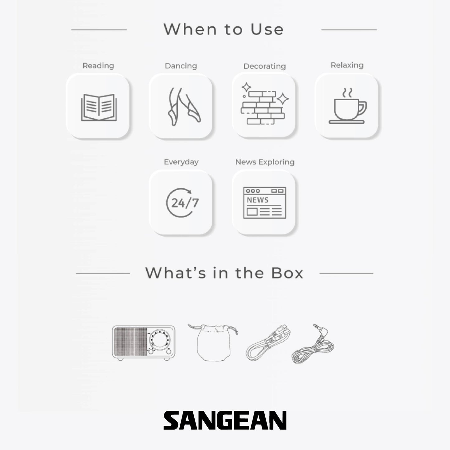 Sangean WR-7 FM / Bluetooth / AUX Wooden Cabinet Radio (Dark Cherry/Walnut) - 1 Year Manufacturer Warranty