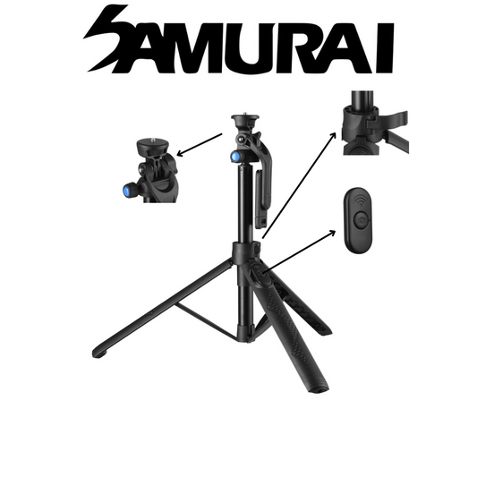 Samurai Tripod Dual Pod Mini Selfie Stand/Pocket-sized Table Tripod with Bluetooth Remote