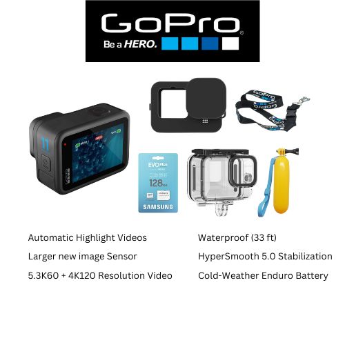 Gopro Hero11 Black With Diving Set (Waterproof & silicone case, bobber, lanyard, samsung 128GB card)