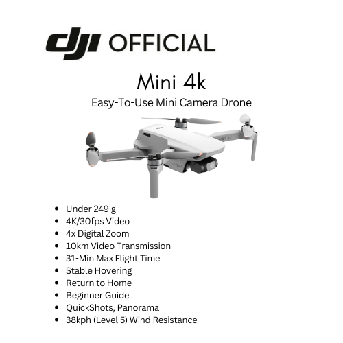 DJI Mini 4K Drone with 4K UHD Camera for Adults, Under 249 g, 3-Axis Gimbal Stabilization, 10km Video Transmission