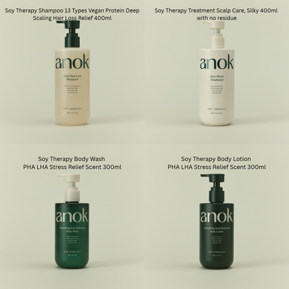 ANOK Smoothing & Hydrating Body Wash 300ml /Smoothing & Hydrating Body Lotion 300ml /Anti Hair Loss Shampoo 400ml /Airy Moist Treatment 400ml