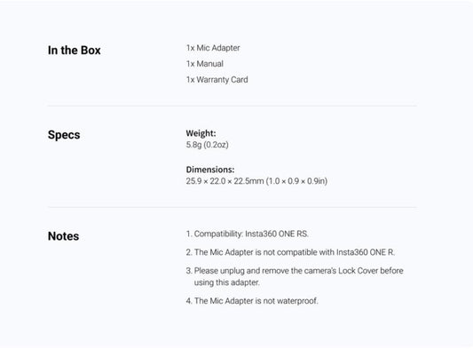 Insta360 ONE R/RS Mic Adapter (Horizontal Version)