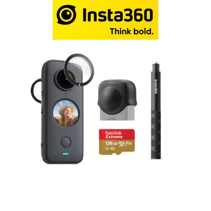 Insta360 ONE X2 with Lens Cap, Lens Guard, Invisible Selfie Stick, 128GB card- 1 Year Local Manufacturer Warranty