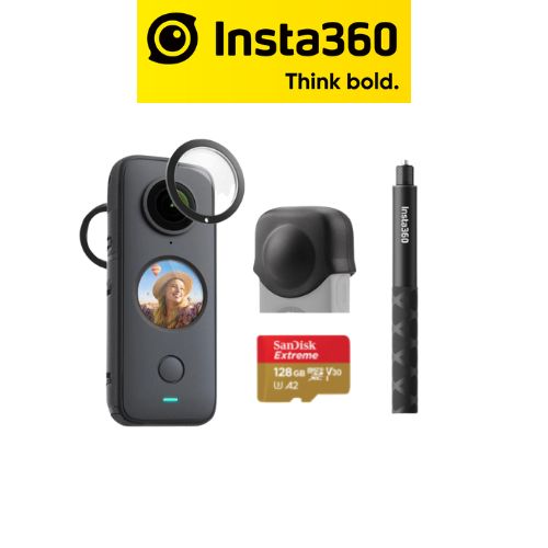 Insta360 ONE X2 with Lens Cap, Lens Guard, Invisible Selfie Stick, 128GB card- 1 Year Local Manufacturer Warranty