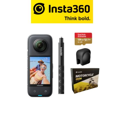 Insta360 X3 with Motorcycle Bundle, Invisible Selfie Stick, Sandisk 128GB and FREE Lens Cap