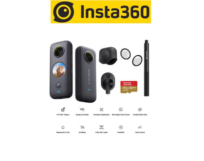 Insta360 ONE X2 Mega Kit With Invisible Selfie Stick & Sandisk 128GB microSD card - 1 Year Local Manufacturer Warranty