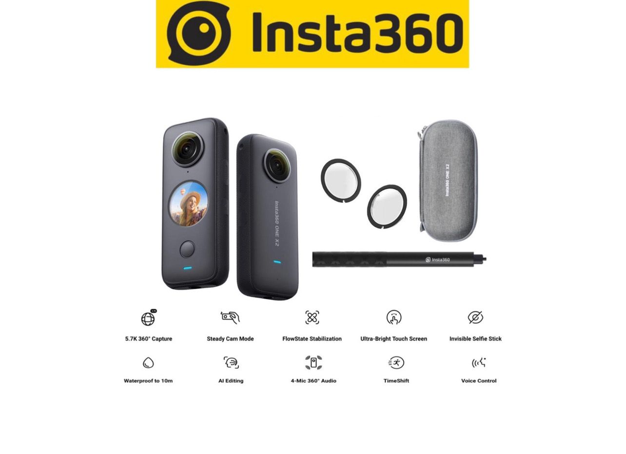 Insta360 ONE X2 With Case, Sticky Lens guard And Invisible Selfie Stick - 1 Year Local Manufacturer Warranty