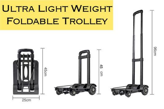 Foldable Trolley/Aluminum/4 Wheels/Ultra Lightweight/Foldable/Multi-purpose/Black