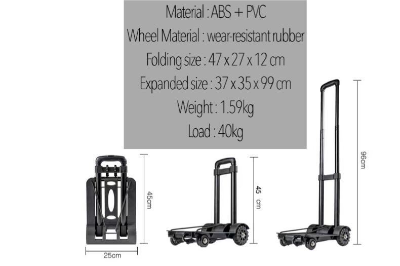 Foldable Trolley/Aluminum/4 Wheels/Ultra Lightweight/Foldable/Multi-purpose/Black