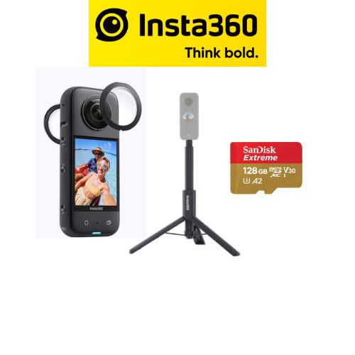 Insta360 One X3 With Sticky Lens Guard, 2in1 Invisible Selfie Stick & microSD card - 1 Year Local Manufacturer Warranty